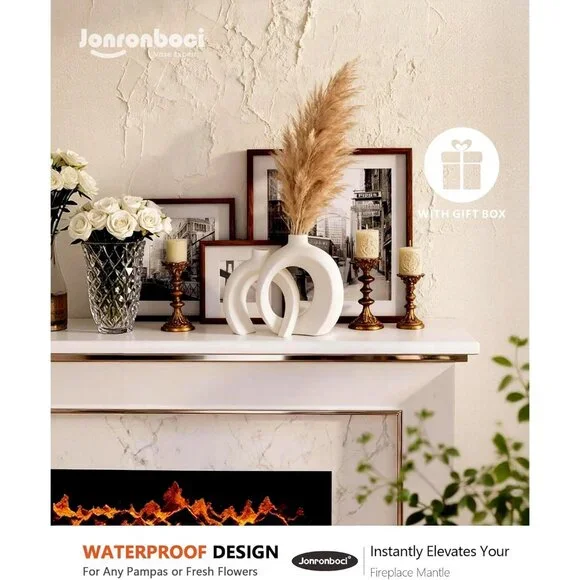 7.2″Hx8.9″H Donut Shape Decorative Vase Set of 2 Ceramic Modern Minimalism Style - Picture 6 of 6